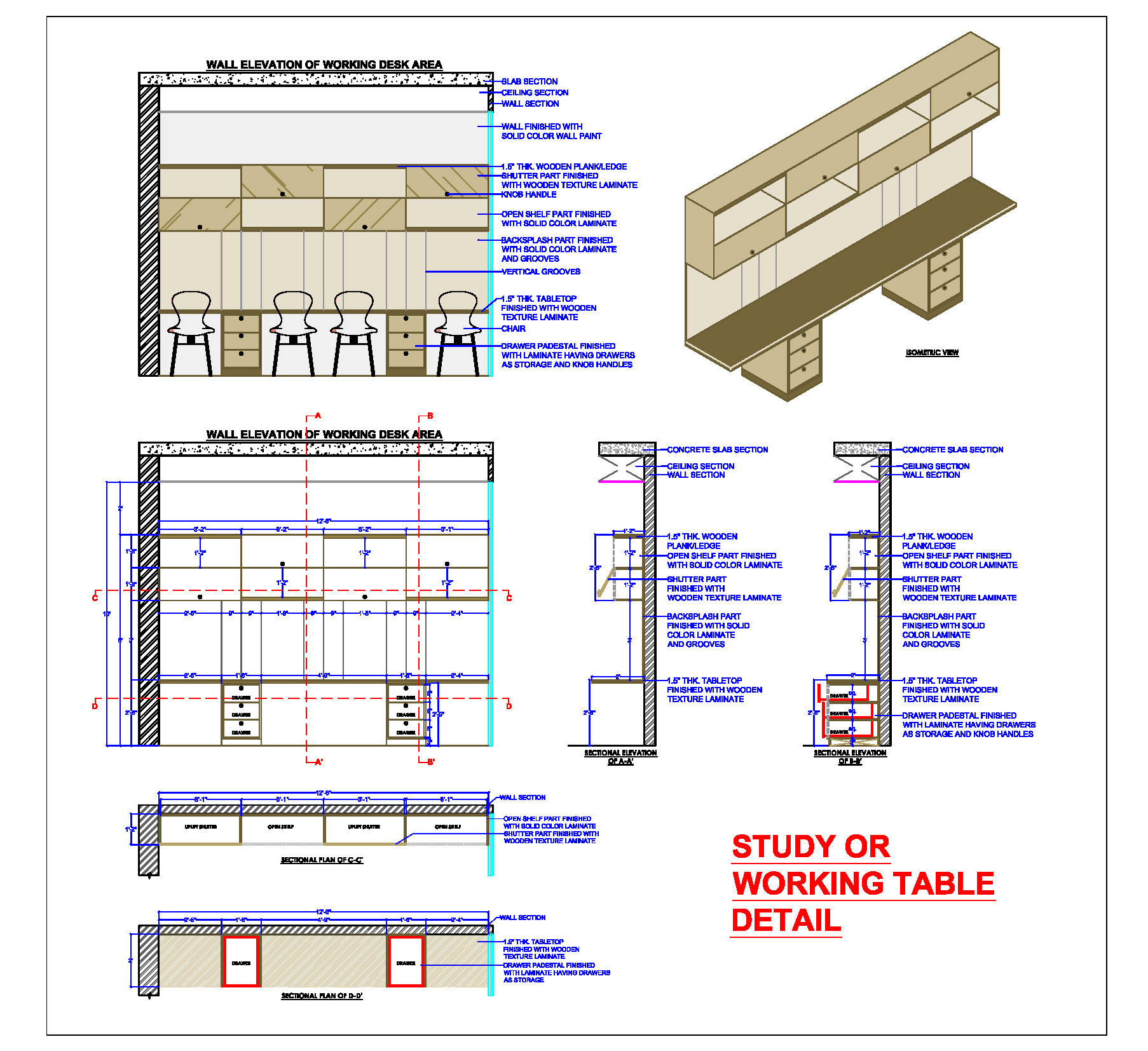 Study Table Design Comprehensive AutoCAD DWG Detail